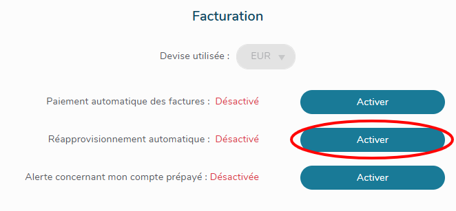 Activer le réapprovisionnement automatique